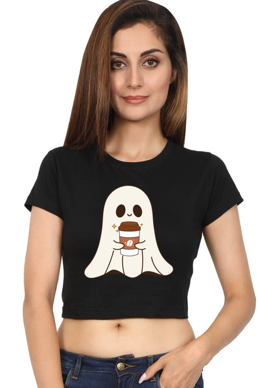 Ghost with Coffee Print Crop Top