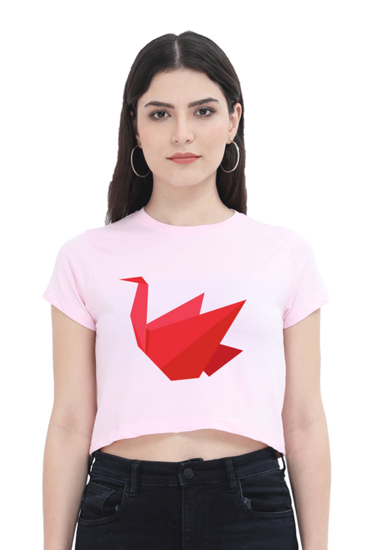 Origami-Inspired Bird Print Crop Top