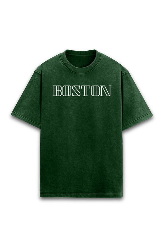 Acid Wash Oversized T-Shirt with Boston Graphic Print